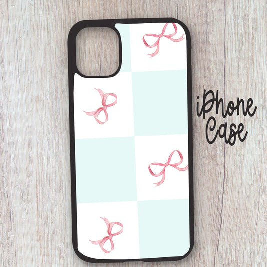 Coquette mint pink bow phone case, cute pink phone case, phone cases, cute inexpensive phone cases, coquette phone case, leopard phone case,