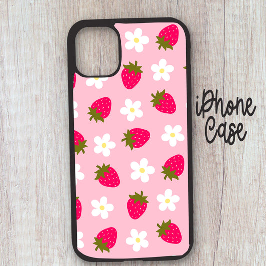 Coquette strawberry floral phone case, cute  phone case, phone cases, cute inexpensive phone cases, coquette phone case, leopard phone case,