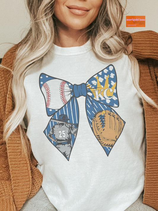 Kansas City coquette bow baseball, baseball bow  gameday tshirt, tshirt, cute game day tshirt, tshirt, cute baseball unisex cut tshirt