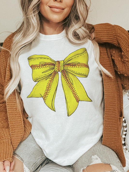 Softball Bow T-Shirt - Cute Softball Shirt for Game Day - Girly Softball Tee - Aesthetic Softball Gift for moms, softball bow unisex shirt