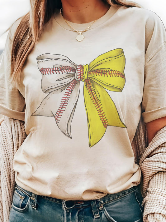 Baseball/ Softball Bow T-Shirt - Cute Baseball Shirt for Game Day - Girly Baseball Tee - baseball Gift for moms, Ballpark bow unisex shirt