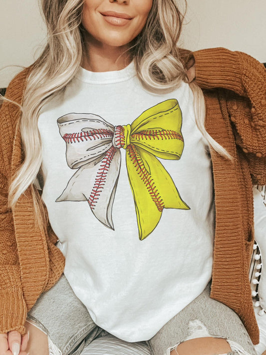Baseball/ Softball Bow T-Shirt - Cute Baseball Shirt for Game Day - Girly Baseball Tee - baseball Gift for moms, Ballpark bow unisex shirt