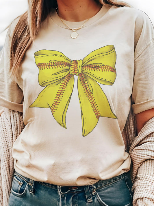 Softball Bow T-Shirt - Cute Softball Shirt for Game Day - Girly Softball Tee - Aesthetic Softball Gift for moms, softball bow unisex shirt