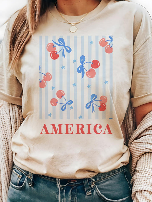 Coquette Style Fourth of July T-Shirt - Patriotic USA Flag Tee - Cute & Flirty Independence Day Shirt - Unisex Red, White, and Blue Top