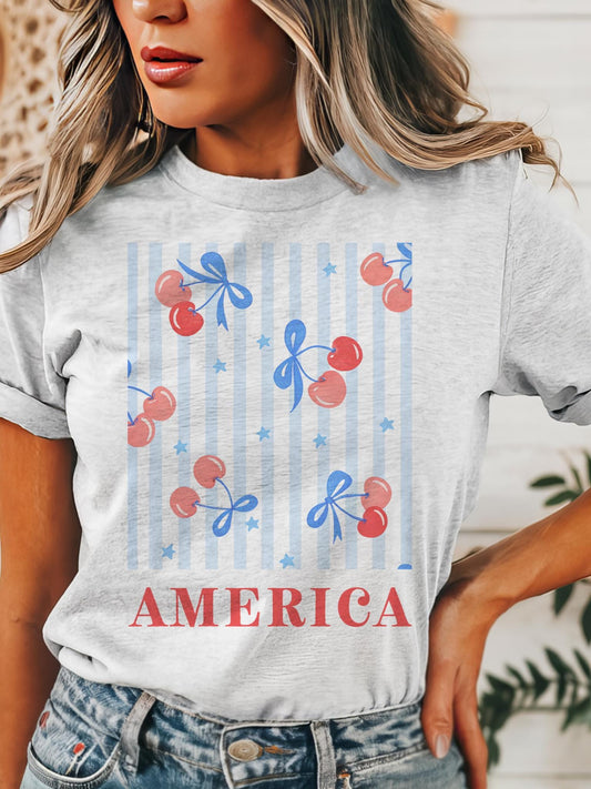 Coquette Style Fourth of July T-Shirt - Patriotic USA Flag Tee - Cute & Flirty Independence Day Shirt - Unisex Red, White, and Blue Top